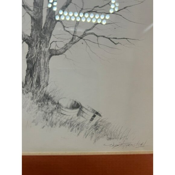 Artist Signed Original Graphite Landscape Vern Hippensteal Tree with Baskets Mat - Picture 9 of 13